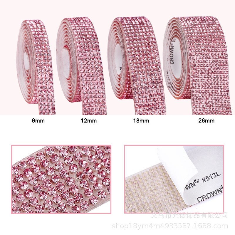 Rhinestone Adhesive Strip Multi-Size Hotfix Lace Chain Pink (spray color)