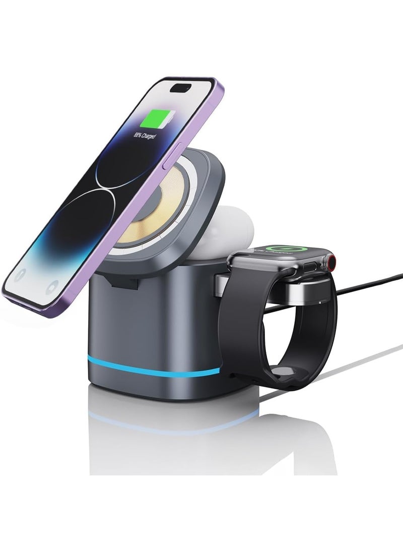 MUNTAQI 3-in-1 Charging Station for iPhone, Apple Watch & AirPods – Fast Wireless Charger Stand, Compact and Space-Saving Design, Foldable Charging Dock for Desk or Nightstand, Universal Compatibility - Image 1