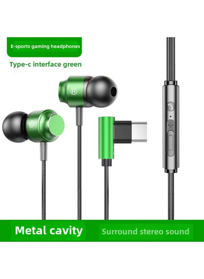 Metal Magnetic In-ear Wired Headset Hd Sound Quality Wire Control Type_c E-sports Game Mobile Phone Headset Factory-Color:Green TC Flat Head-bag  - Image 1