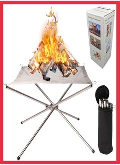 Portable Outdoor Fire Pit 16.5 Inch Upgrade Foldable Stainless Steel Mesh Fire Pit Wood Burning, Collapsible Fireplace Space Saving Perfect for Camping, Backyard, Patio, Garden,Outdoor Gift(Carrying Bag Included)