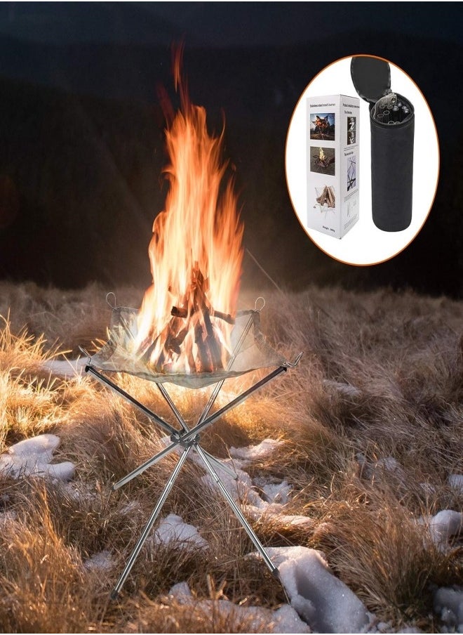 nubite - Portable Outdoor Fire Pit 16.5 Inch Upgrade Foldable Stainless Steel Mesh Fire Pit Wood Burning, Collapsible Fireplace Space Saving Perfect for Camping, Backyard, Patio, Garden,Outdoor Gift(Carrying Bag Included) - Image 1