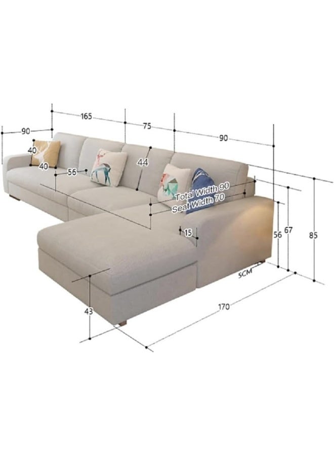 Comfynest مجموعة أرائك المكتب الفاخرة الحديثة على الطراز الاسكندنافي مع قماش قطن ولين (بيج، سرير يمين) - Image 2