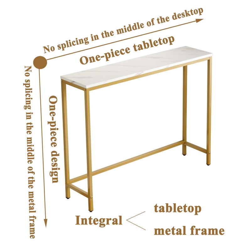 loglus Console Table for Entryway, Faux Marble MDF Sofa Table with Golden Frame (Single Layer, White Marble) - Image 4