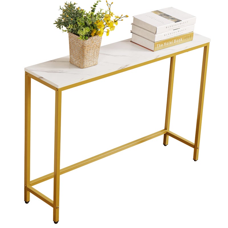 loglus Console Table for Entryway, Faux Marble MDF Sofa Table with Golden Frame (Single Layer, White Marble) - Image 1