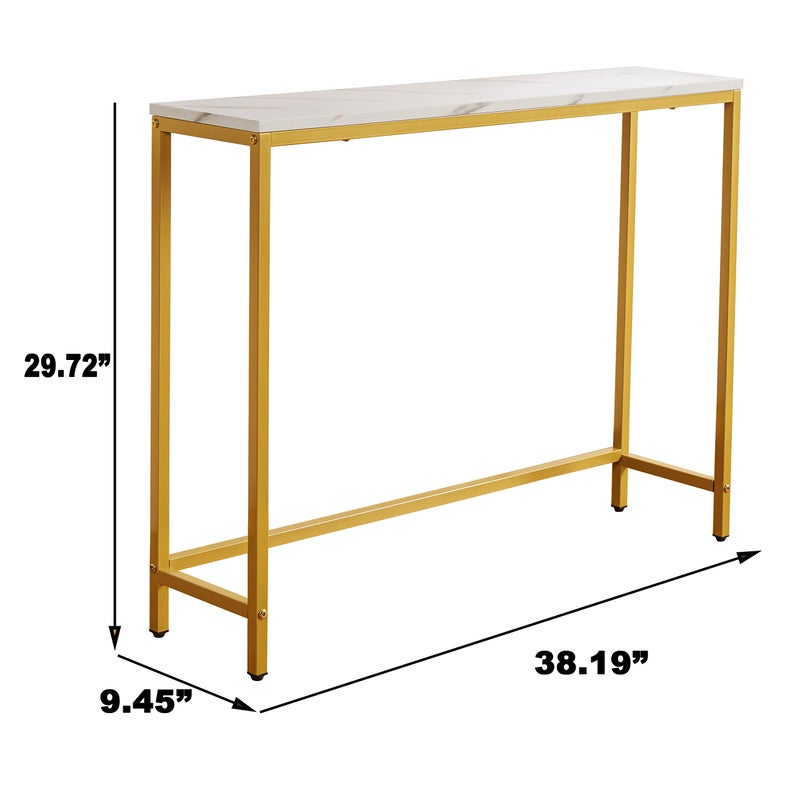 loglus Console Table for Entryway, Faux Marble MDF Sofa Table with Golden Frame (Single Layer, White Marble) - Image 3