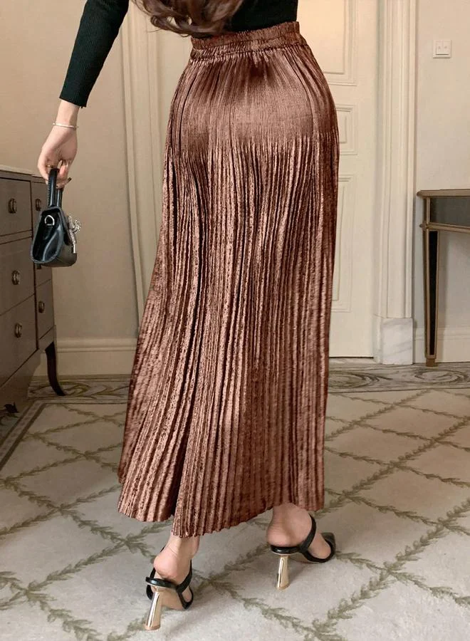 Take Two Take Two Solid Elastic Waist Pleated Detail A-Line Maxi Skirt