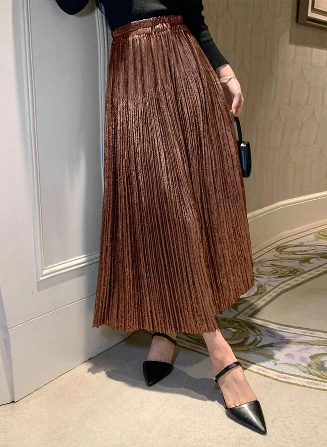 Take Two Take Two Solid Elastic Waist Pleated Detail A-Line Maxi Skirt