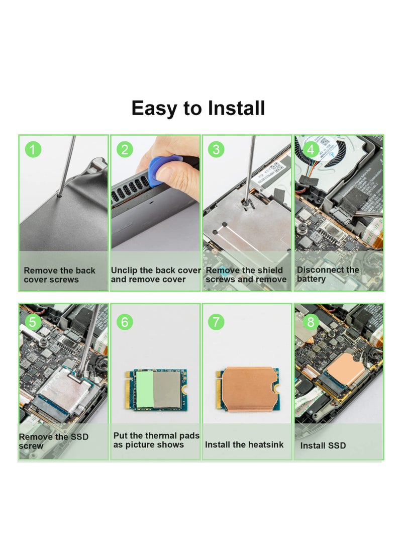 SYOSI M.2 Heatsink Copper, SSD Heatsink Thermal Pad: M.2 2230 NVME SSD Copper Heat Sink Cooling Thermal Pastes Back Cover Opening Tools Back Screws Replacements screwdriver Repair Kit for Steam Deck  - Image 3