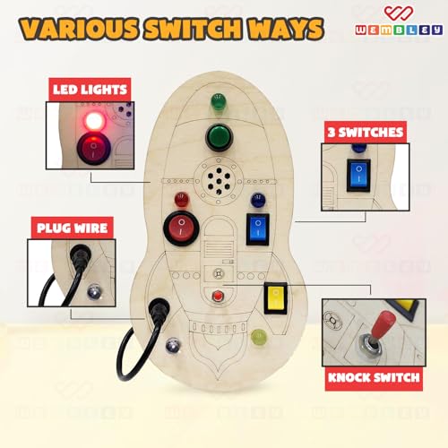 Wembley Busy Board| Interactive & Sensory Busy Board| Rocket-Shaped Joystick with LED Lights & Switches| Educational Toy with English Rhymes| Thoughtful Gift for Kids of 2+ (with Rhymes) - Image 3