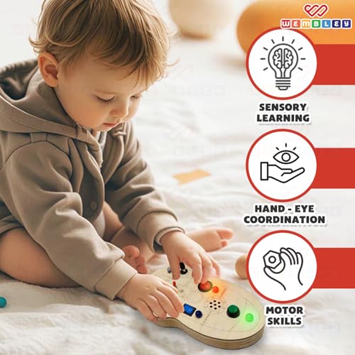 Wembley Busy Board| Interactive & Sensory Busy Board| Rocket-Shaped Joystick with LED Lights & Switches| Educational Toy with English Rhymes| Thoughtful Gift for Kids of 2+ (with Rhymes) - Image 4