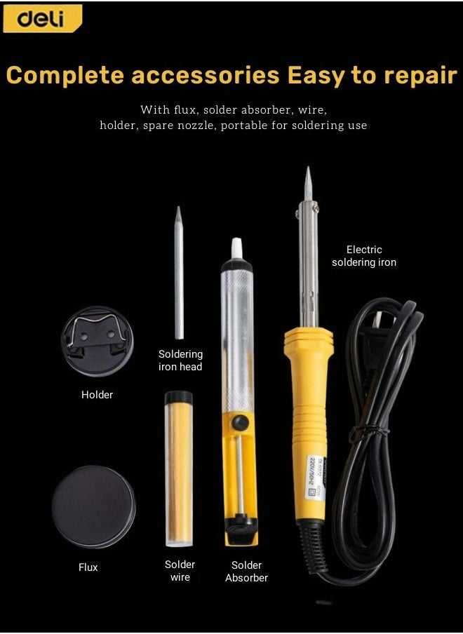 Deli - 6 Pieces Electronics Solder Kit with Double-layer Mica Heating Core and Solder Wire and Iron Stand and Soldering Iron Tip and Flux and Tin Wire Tube - Image 1