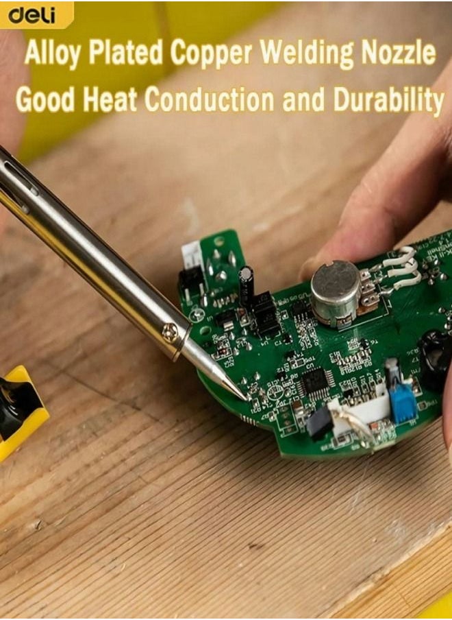 Deli - 6 Pieces Electronics Solder Kit with Double-layer Mica Heating Core and Solder Wire and Iron Stand and Soldering Iron Tip and Flux and Tin Wire Tube - Image 1