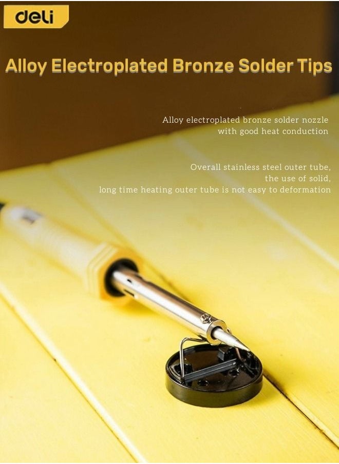 Deli - 6 Pieces Electronics Solder Kit with Double-layer Mica Heating Core and Solder Wire and Iron Stand and Soldering Iron Tip and Flux and Tin Wire Tube - Image 1