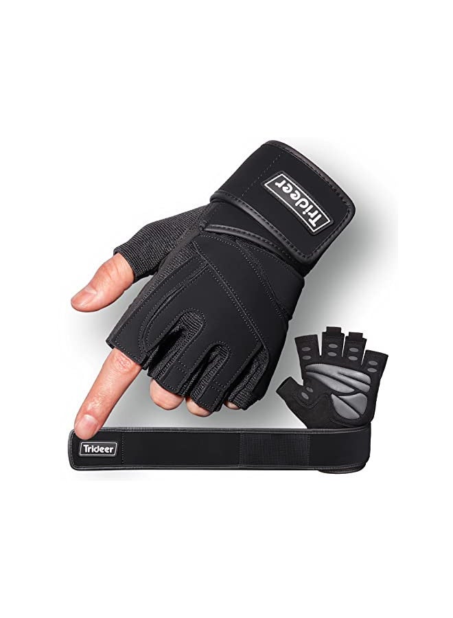 Trideer Trideer Padded Workout Gloves for Men - Gym Weight Lifting Gloves with Wrist Wrap Support, Full Palm Protection & Extra Grips for Weightlifting, Exercise, Cross Training, Fitness, Pull-up  - Image 1