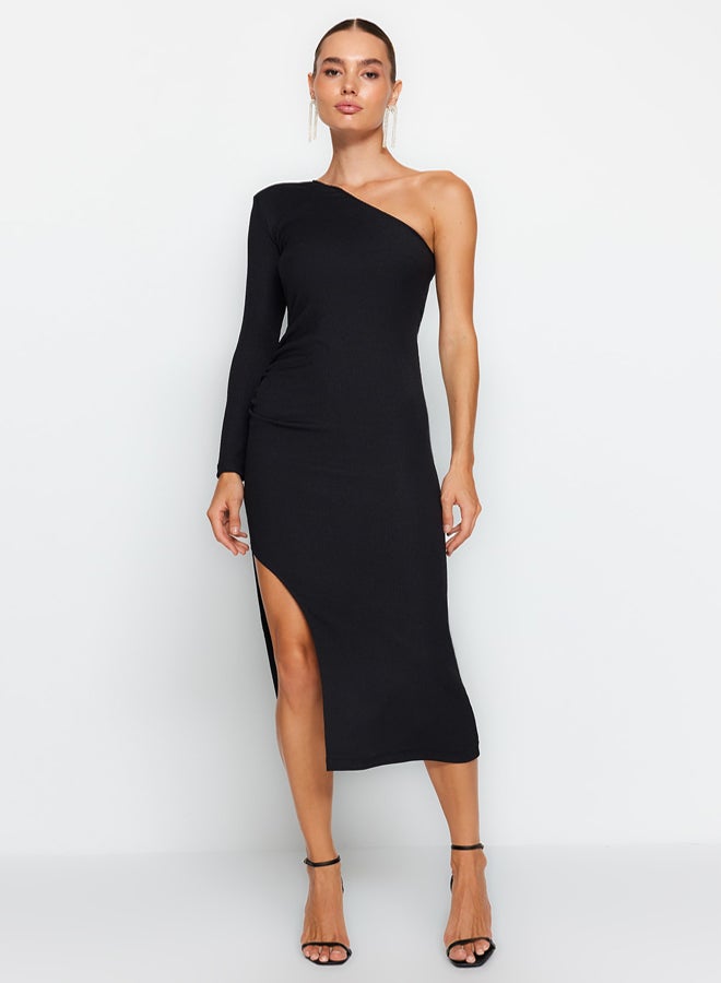 trendyol Black Fitted Knitted Elegant Evening Night Graduation Dress - Image 1