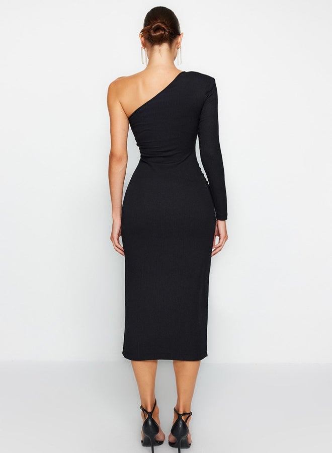 trendyol Black Fitted Knitted Elegant Evening Night Graduation Dress - Image 5