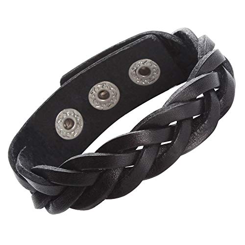 CCBFY Genuine Leather Bracelet Braided Sporty Wide Wristband Punk Jewelry for Men Women Black - Image 1