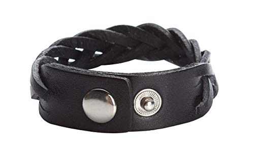 CCBFY Genuine Leather Bracelet Braided Sporty Wide Wristband Punk Jewelry for Men Women Black - Image 4