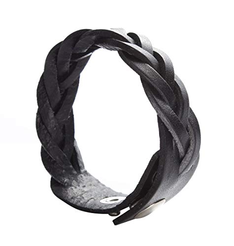 CCBFY Genuine Leather Bracelet Braided Sporty Wide Wristband Punk Jewelry for Men Women Black - Image 5