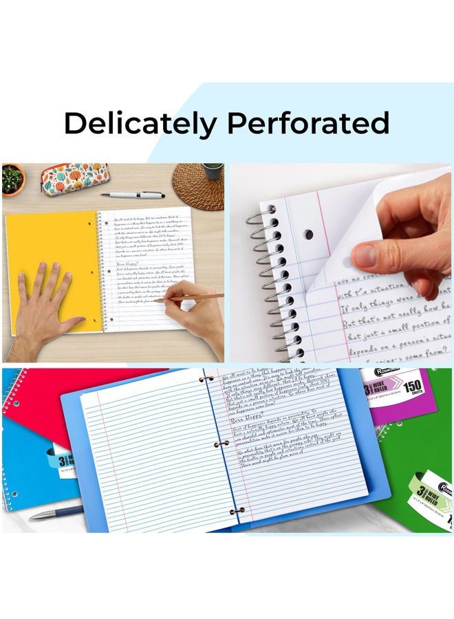 Rosmonde 3 Subject Notebook Wide Ruled, 6 Pack, Long Lasting, Extra Pages - 300 Pages (150 Sheets), No-Bleed Thick Paper, 3 Hole Punched, 8x10-1/2, 3 Subject Spiral Notebook for School, Home & Office - Image 5