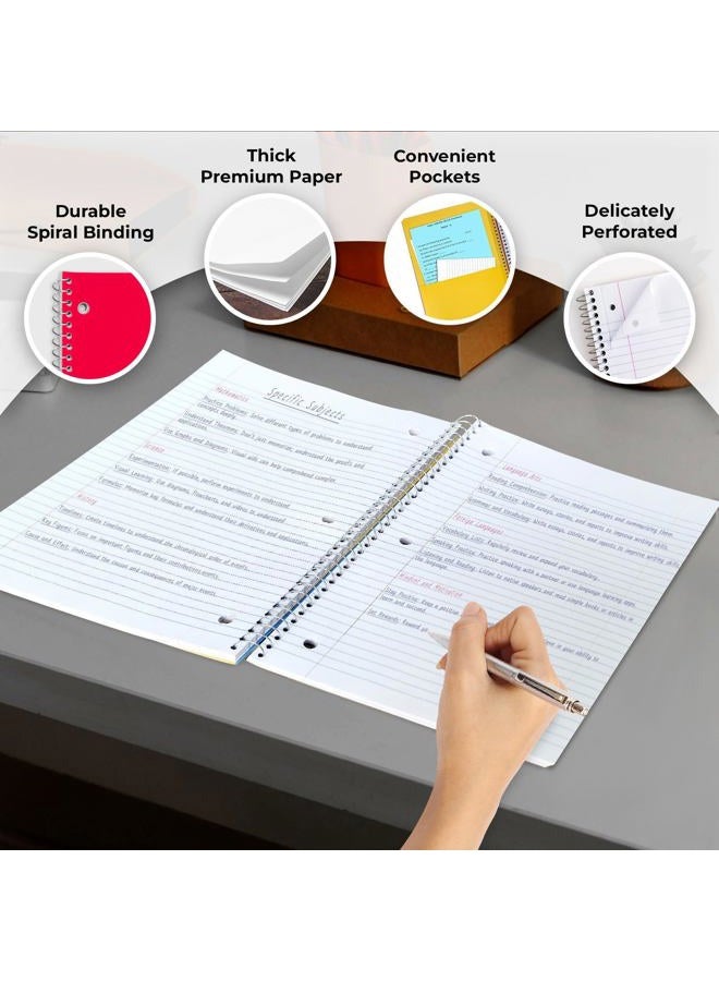 Rosmonde 3 Subject Notebook Wide Ruled, 6 Pack, Long Lasting, Extra Pages - 300 Pages (150 Sheets), No-Bleed Thick Paper, 3 Hole Punched, 8x10-1/2, 3 Subject Spiral Notebook for School, Home & Office - Image 2