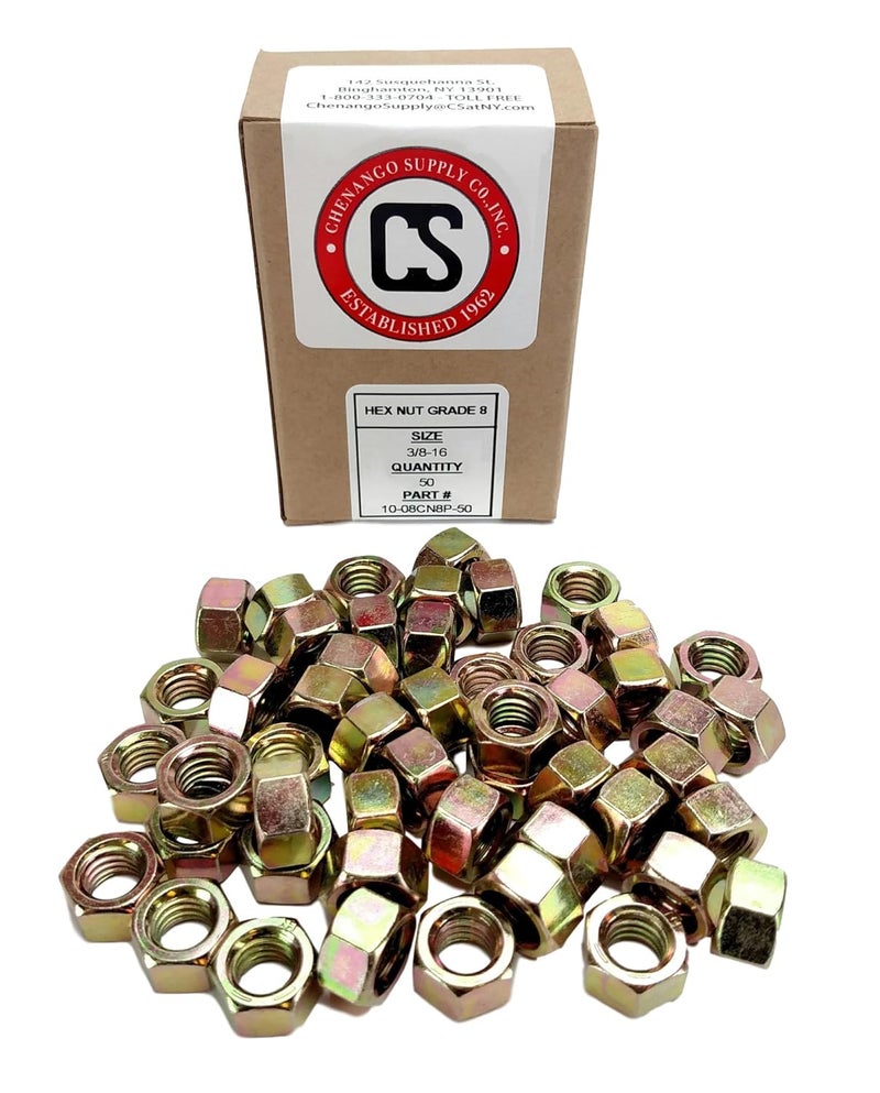 Chenango Supply 3/8-16 USS Hex Head Nuts, Grade 8 *(More Selections in Listing)* Hardened Nut (3/8-16 Hex Nuts (50pcs)) - Image 2