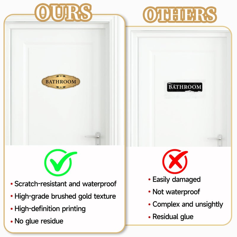 LUHIMO Bathroom Sign Sticker for Business and Homeï¼ŒSelf-adhesive Brushed Gold Bathroom Decor for Doorï¼ŒWaterproof Vinyl Restroom Sign for House, Office, Shop - Image 4