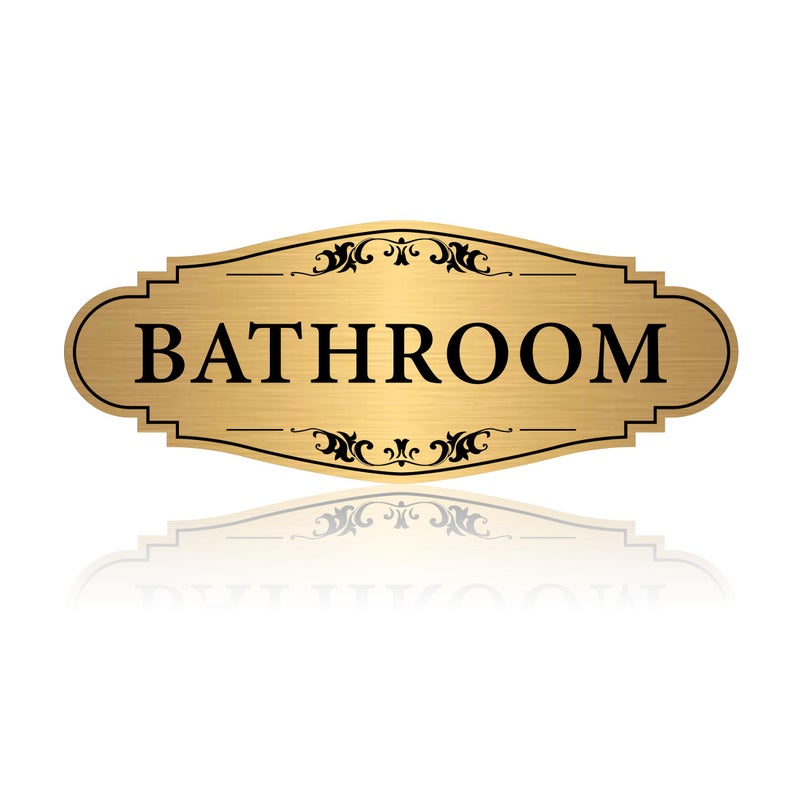 LUHIMO Bathroom Sign Sticker for Business and Homeï¼ŒSelf-adhesive Brushed Gold Bathroom Decor for Doorï¼ŒWaterproof Vinyl Restroom Sign for House, Office, Shop - Image 1