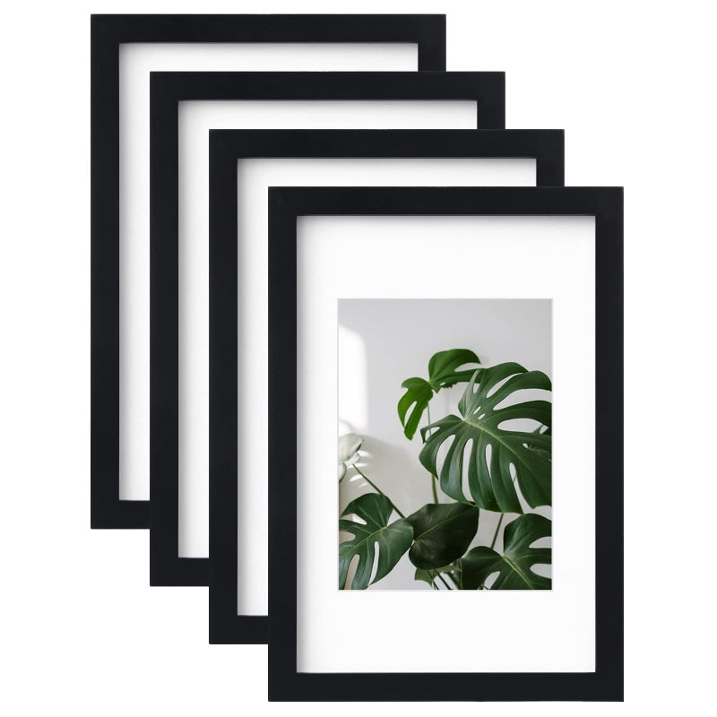 EGOFINE 12x8 Photo Frames Black Set of 4 Wood Picture Frames with Acrylic Glass Tabletop and Wall Mounting Display