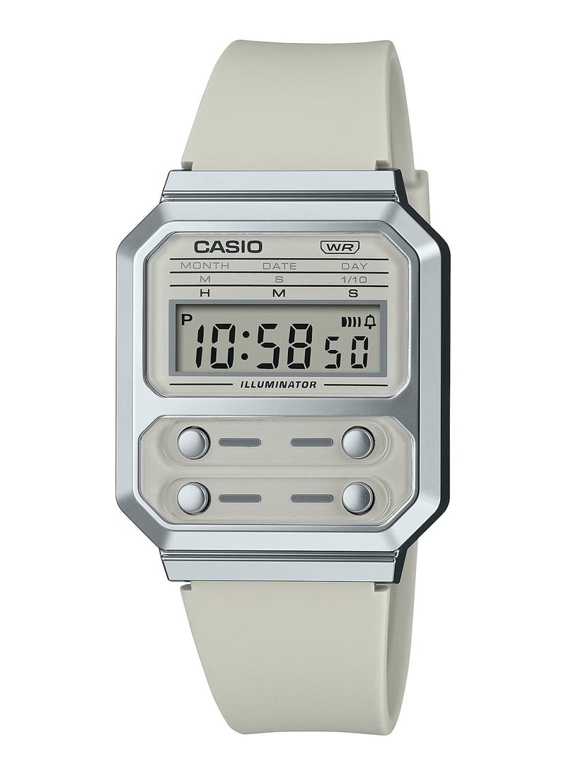 CASIO - Unisex Watch Vintage Digital Clear Dial Resin Band A100WEF-8ADF, Grey - Image 1