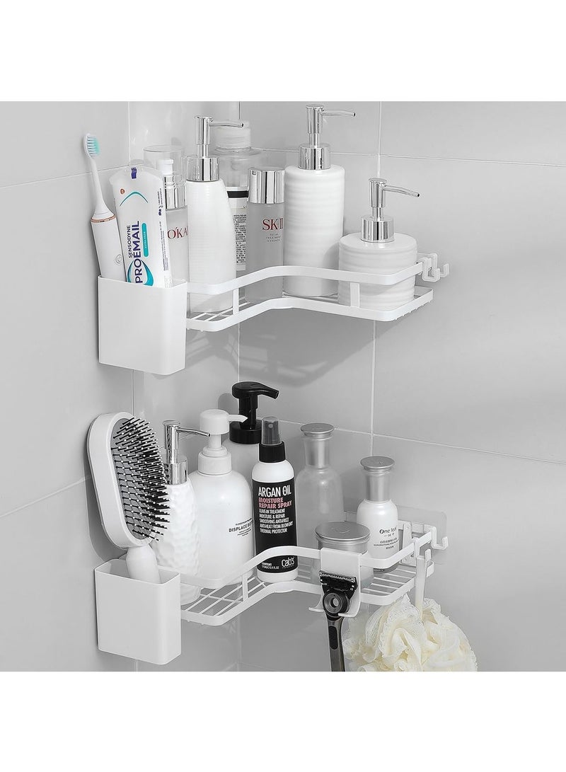 Hihonor Corner Shower Caddy, 2 Pack Rustproof Corner Organizer Shelves, No Drilling Stainless Steel Shower Organizer for Bathroom, Bathtub, Shower Pan, Bath Accessories Shower Caddies (White) - Image 1