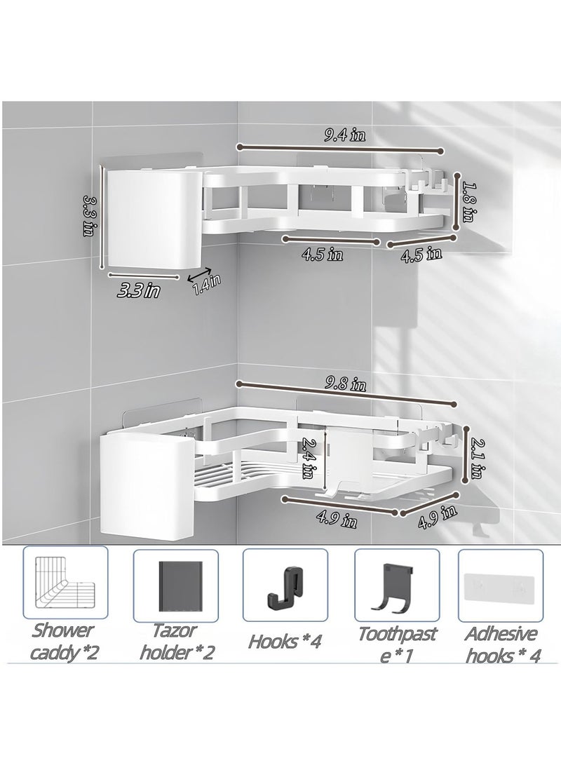 Hihonor Corner Shower Caddy, 2 Pack Rustproof Corner Organizer Shelves, No Drilling Stainless Steel Shower Organizer for Bathroom, Bathtub, Shower Pan, Bath Accessories Shower Caddies (White) - Image 3