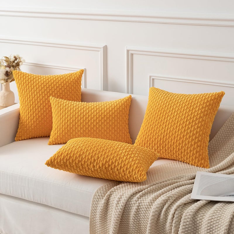 K KEVIN TEXTILE Kevin Textile Velvet Pillow Covers Striped Decorative Throw Cushion Case with Hidden Zipper for Home Couch/Bedroom 2 Pack (24x24 Inch Yellow)  - Image 5