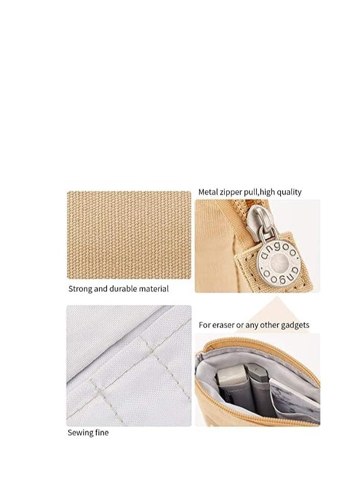 ULHYC - Pencil Pouch Canvas Pen Bag Standing Stationery Case Holder Box, Cute Pencil Case Standing Telescopic Pen Holder College office Organizer for Student (Brown) - Image 1