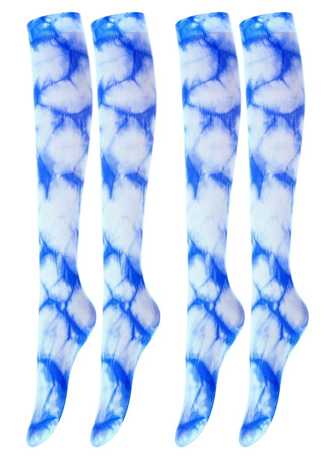 Liitrsh 2 Pairs Tie Dye Socks Sports Soccer Socks Over The Calf Crew Sock for Youth Unisex Women Men Athletic Gifts(Blue) - Image 1