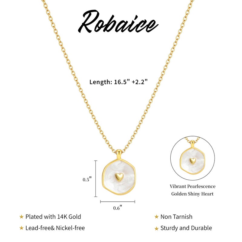 Robaice Gold Heart Necklaces for Women, Dainty Cute 14K Gold Plated Heart Pendant Necklace Hypoallergenic Chain Necklace for Women Trendy Jewelry Gifts, White - Image 5