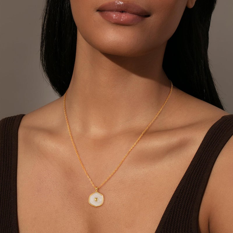 Robaice Gold Heart Necklaces for Women, Dainty Cute 14K Gold Plated Heart Pendant Necklace Hypoallergenic Chain Necklace for Women Trendy Jewelry Gifts, White - Image 2