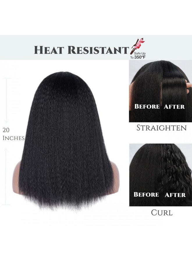 Aminow Kinky Straight Headband Wig, Soft & Natural as Human Hair, Glueless Headband Wigs for Black Women, Long Black Italian Yaki Synthetic Half Wig (1B Natural Black, 20 Inch) - Image 2