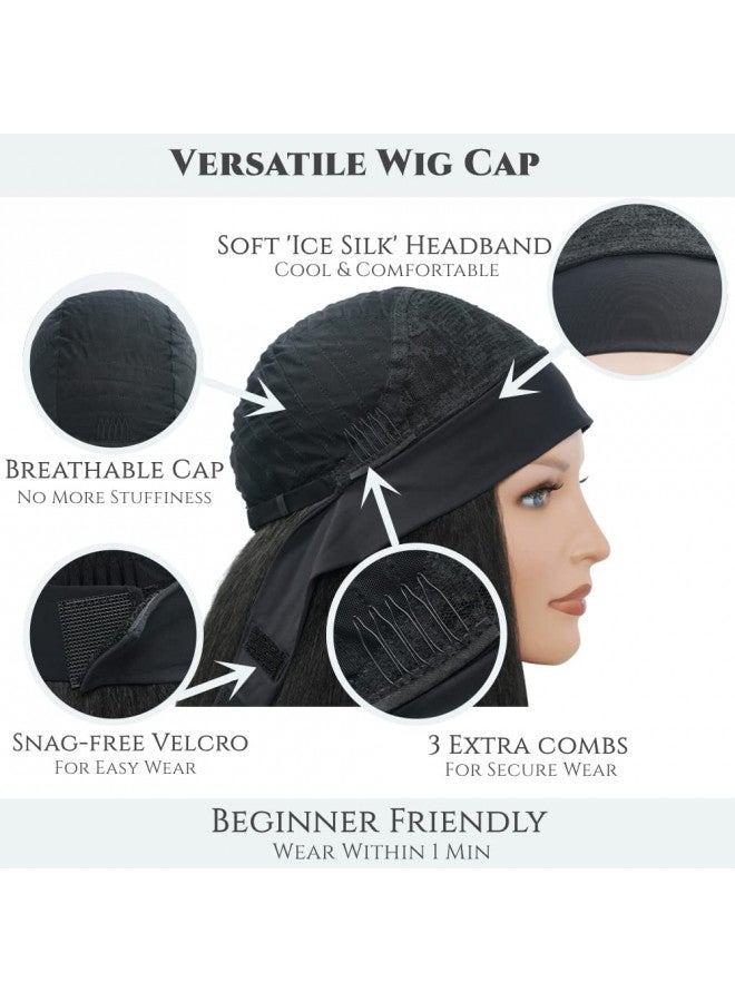 Aminow Kinky Straight Headband Wig, Soft & Natural as Human Hair, Glueless Headband Wigs for Black Women, Long Black Italian Yaki Synthetic Half Wig (1B Natural Black, 20 Inch) - Image 4