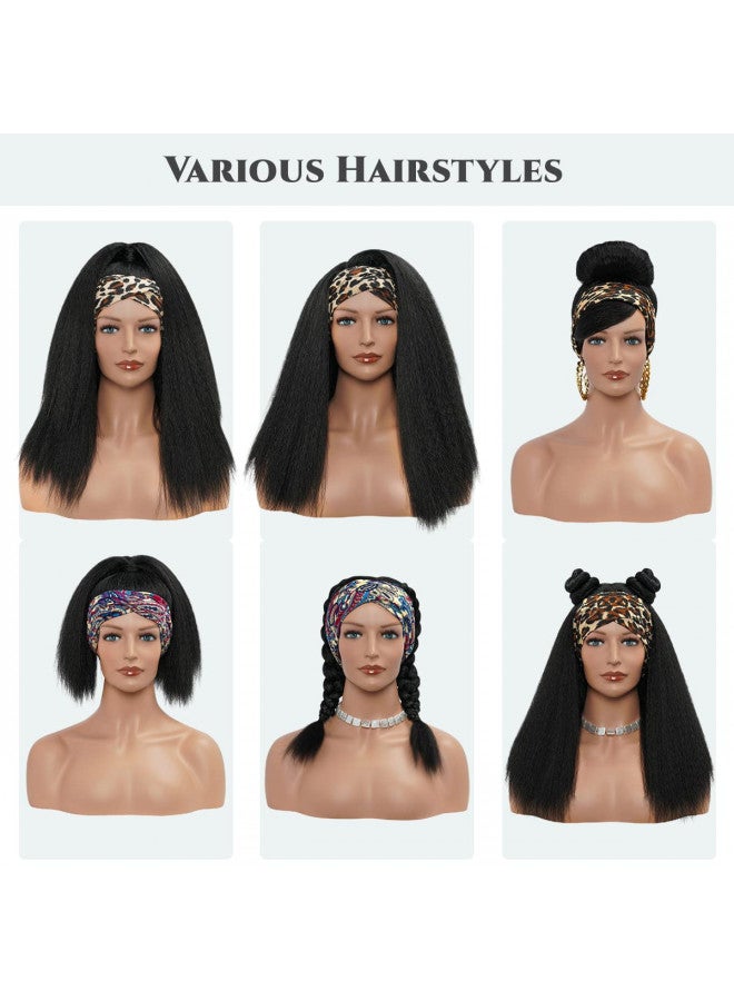 Aminow Kinky Straight Headband Wig, Soft & Natural as Human Hair, Glueless Headband Wigs for Black Women, Long Black Italian Yaki Synthetic Half Wig (1B Natural Black, 20 Inch) - Image 3