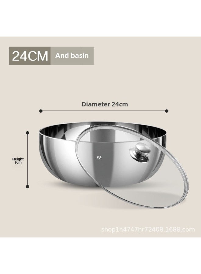 Three-layer Steel 316 And Basin With Lid Non-stick Basin Household Baking Noodles Hair Basin Kneading Basin Egg Bowl-Color:Extra Thick Stainless Steel And Basin 24cm Exquisite Beads With Lid - Image 1