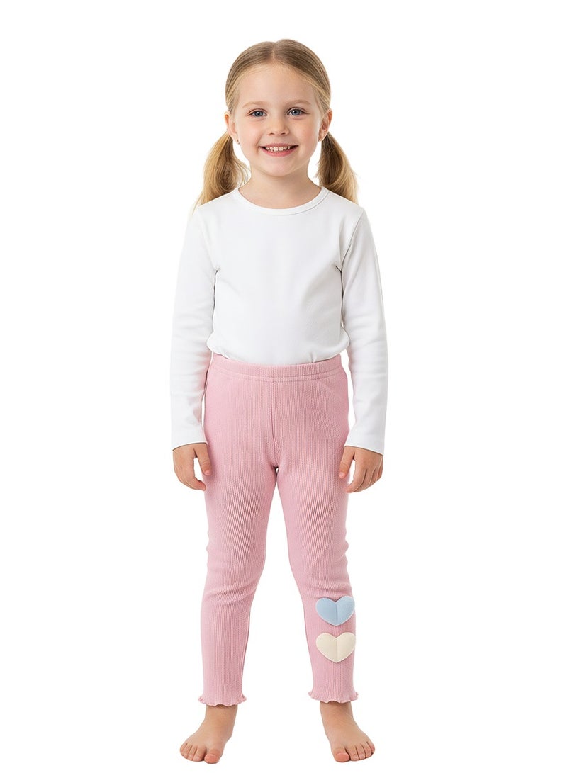 WiNi BEE Girls' Fleece-Lined Legging with 3D Contrast Heart on Hem - Soft Thermal Stretch Pants for Toddler & Kids - Image 1