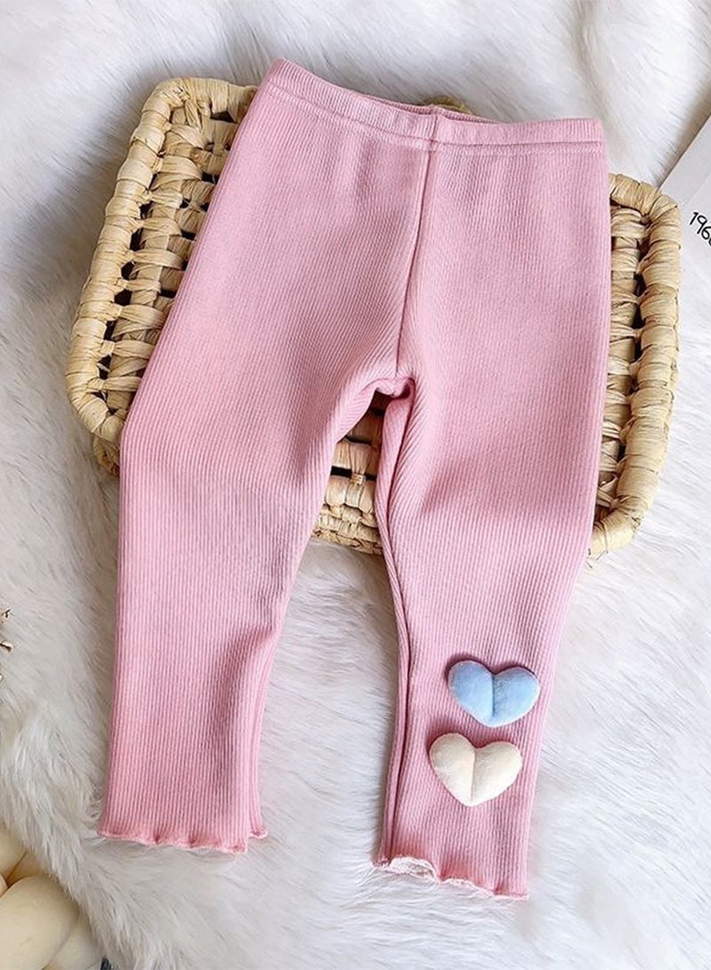 WiNi BEE Girls' Fleece-Lined Legging with 3D Contrast Heart on Hem - Soft Thermal Stretch Pants for Toddler & Kids - Image 2