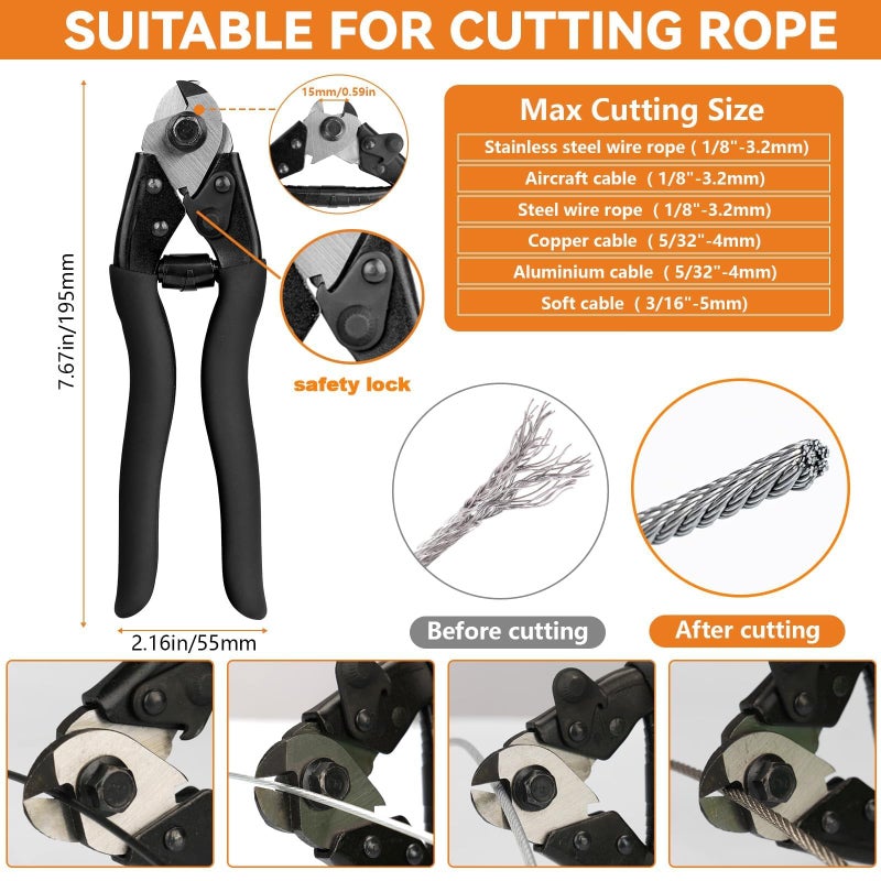 TooTaci 1/8 Stainless Steel Cable, 100ft 1/8 Wire Rope with Wire Rope Crimping Tool and Cutter, 7Ã—7 Strands Aircraft Cable for Deck Railing, Clothesline, Shade Sails, String Light - Image 5