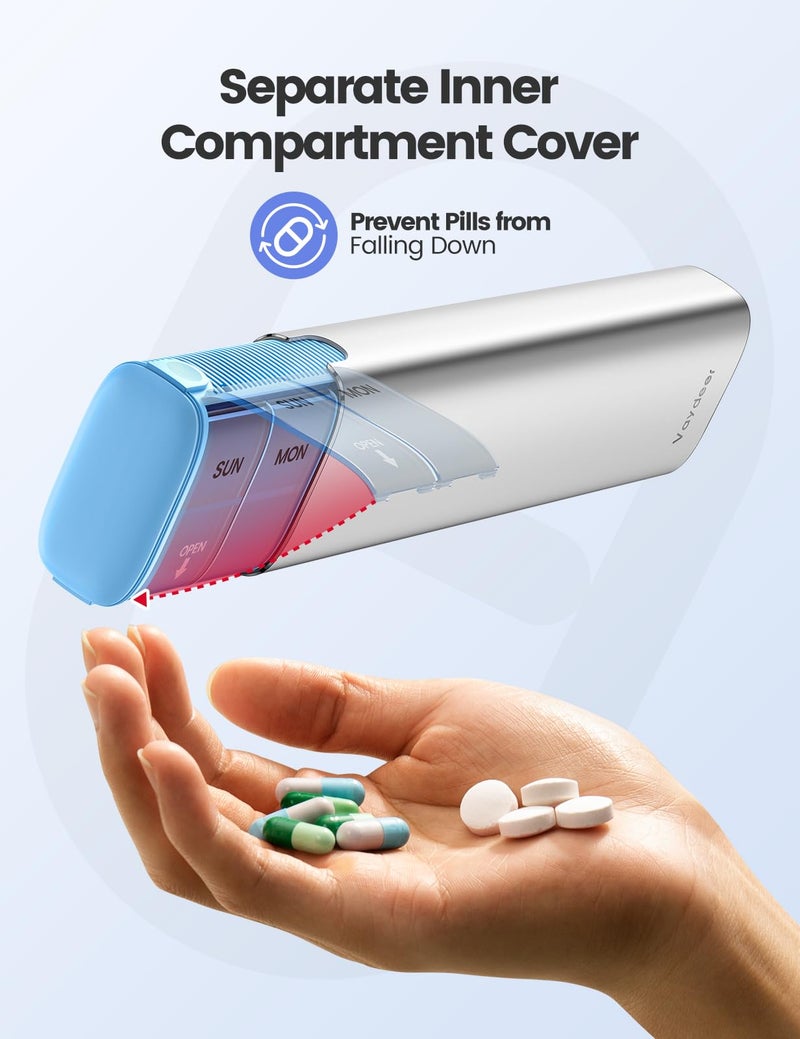 VAYDEER Metal Weekly Pill Organizer â€“ Moisture-Proof Travel Pill Organizer with Built-in Desiccant Chamber and Airtight Lids â€“ Large-Capacity Pill Box for Vitamins, Medicines & Supplements (Rose Gold) - Image 4