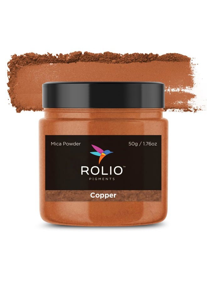 Rolio Premium Mica Powder - Copper (50G / 1.76oz) - 1 Jar of Copper Pigment Powder for Epoxy Resin, Dye, Soap Making, Nail Polish, Paint, Candle Making, Bath Bombs, Slime - Image 1