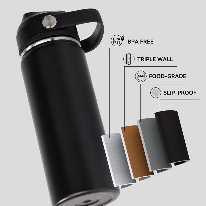 Fijinhom 24oz Insulated Stainless Steel Water Bottle, Wide Mouth Double Wall Vacuum, Silicone Straw, Sweat & Leak Proof, BPA Free Insulated Water Flask for Travel, Keep Cold 24h Hot 12h, Black - Image 5