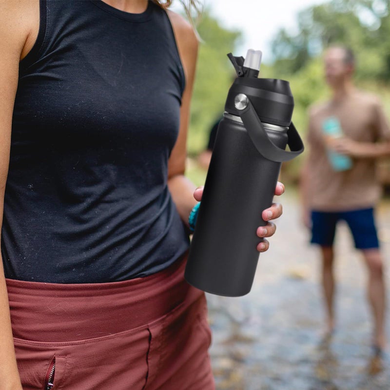Fijinhom 24oz Insulated Stainless Steel Water Bottle, Wide Mouth Double Wall Vacuum, Silicone Straw, Sweat & Leak Proof, BPA Free Insulated Water Flask for Travel, Keep Cold 24h Hot 12h, Black - Image 3
