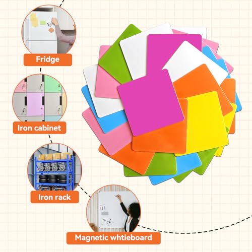 JINGZHAN 12 Pack 3"x3" Reusable Magnetic Sticky Notes, Dry Erase Whiteboard Magnets for Teachers, Classroom & Office Supplies - Eco-Friendly Multi-Color Sticky Notes for Whiteboard, Fridge, Locker, Cabinet - Image 4