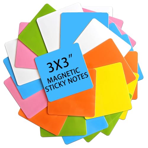 JINGZHAN 12 Pack 3"x3" Reusable Magnetic Sticky Notes, Dry Erase Whiteboard Magnets for Teachers, Classroom & Office Supplies - Eco-Friendly Multi-Color Sticky Notes for Whiteboard, Fridge, Locker, Cabinet - Image 1